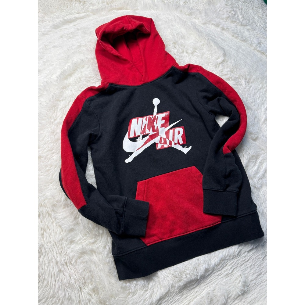 Jordan Nike Air Boys Hoodie Black Red Jumpman Pullover Fleece Size L 12-13YRS